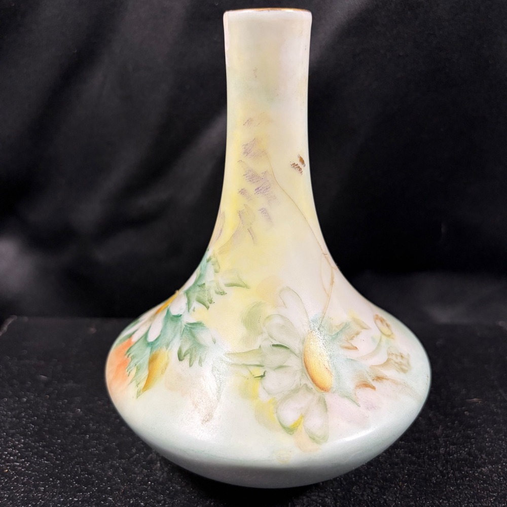 Antique N Yeatman Signed Hand Painted Porcelain Daisy Bud Vase Art Nouveau